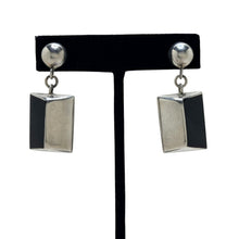 Vintage ONYX Dangle Sterling Earrings | MODERNIST Black Onyx 925 Sterling Silver | Black Onyx Earrings | 90s Modern Minimal Silver Jewelry