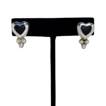 Silver HEART Earrings | TAXCO ONYX Heart Earrings | 80s Onyx Sterling Earrings | 80s Punk Goth | 1980s Silver Onyx Heart Earrings