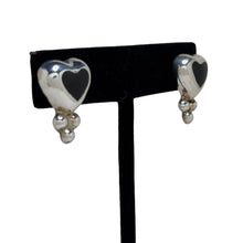 Silver HEART Earrings | TAXCO ONYX Heart Earrings | 80s Onyx Sterling Earrings | 80s Punk Goth | 1980s Silver Onyx Heart Earrings