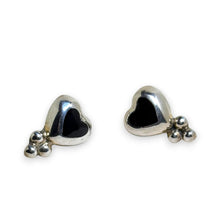 Silver HEART Earrings | TAXCO ONYX Heart Earrings | 80s Onyx Sterling Earrings | 80s Punk Goth | 1980s Silver Onyx Heart Earrings