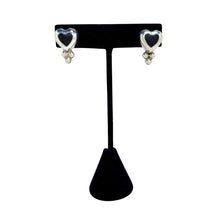 Silver HEART Earrings | TAXCO ONYX Heart Earrings | 80s Onyx Sterling Earrings | 80s Punk Goth | 1980s Silver Onyx Heart Earrings