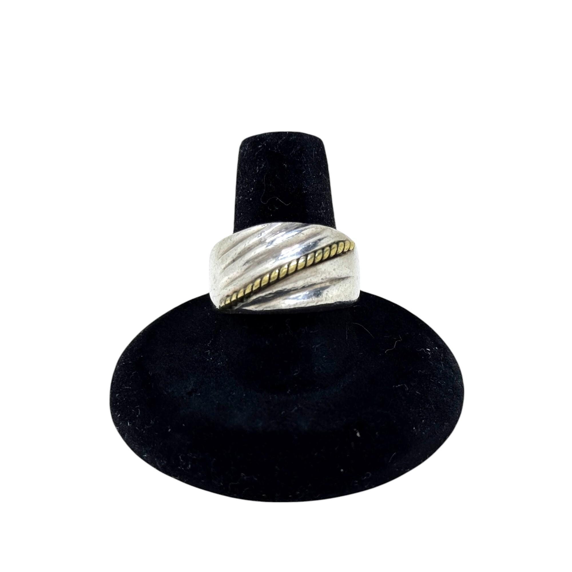 Vintage TAXCO Sterling Ring 8 1/4 | Modernist BRASS Rope Detail Ring | ELECTROFORM Silver Ring Size 8.25 | Chunky Vintage Silver Ring 8 1/4