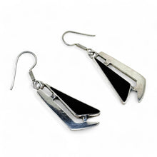 Vintage TAXCO Abstract Sterling Earrings | Black Enamel GEOMETRIC Silver Earring | AVANT Garde Taxco Jewelry | Vintage Futurist Goth