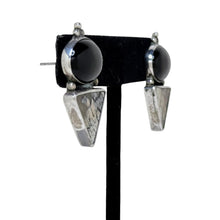 Vintage ONYX Sterling Silver Earring | SIGNED Petrified Wood Earrings | Modern Southwestern Earrings | Exquisite Silver Jewelry