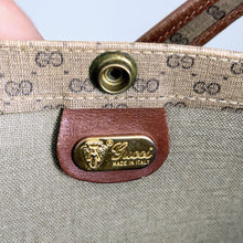 Vintage 1970s GUCCI Tote | Monogrammed 70s GUCCI Large Tote | Leather Trim Gucci Bag