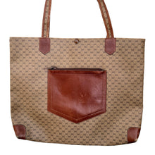 Vintage 1970s GUCCI Tote | Monogrammed 70s GUCCI Large Tote | Leather Trim Gucci Bag