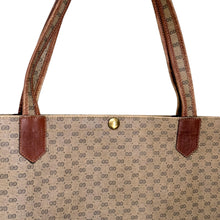 Vintage 1970s GUCCI Tote | Monogrammed 70s GUCCI Large Tote | Leather Trim Gucci Bag