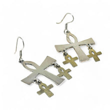 Vintage Sterling ANKH Sterling Earrings | AFRICAN Silver Jewelry | Egyptian Sterling Earrings | Silver & BRASS Large Statement Earring