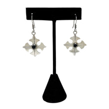 Vintage TAXCO Onyx Earrings | Sterling CROSS Earring | Modernist Silver ONYX Earring | 90s Goth Sterling Jewelry | 1990s Gothic Earrings