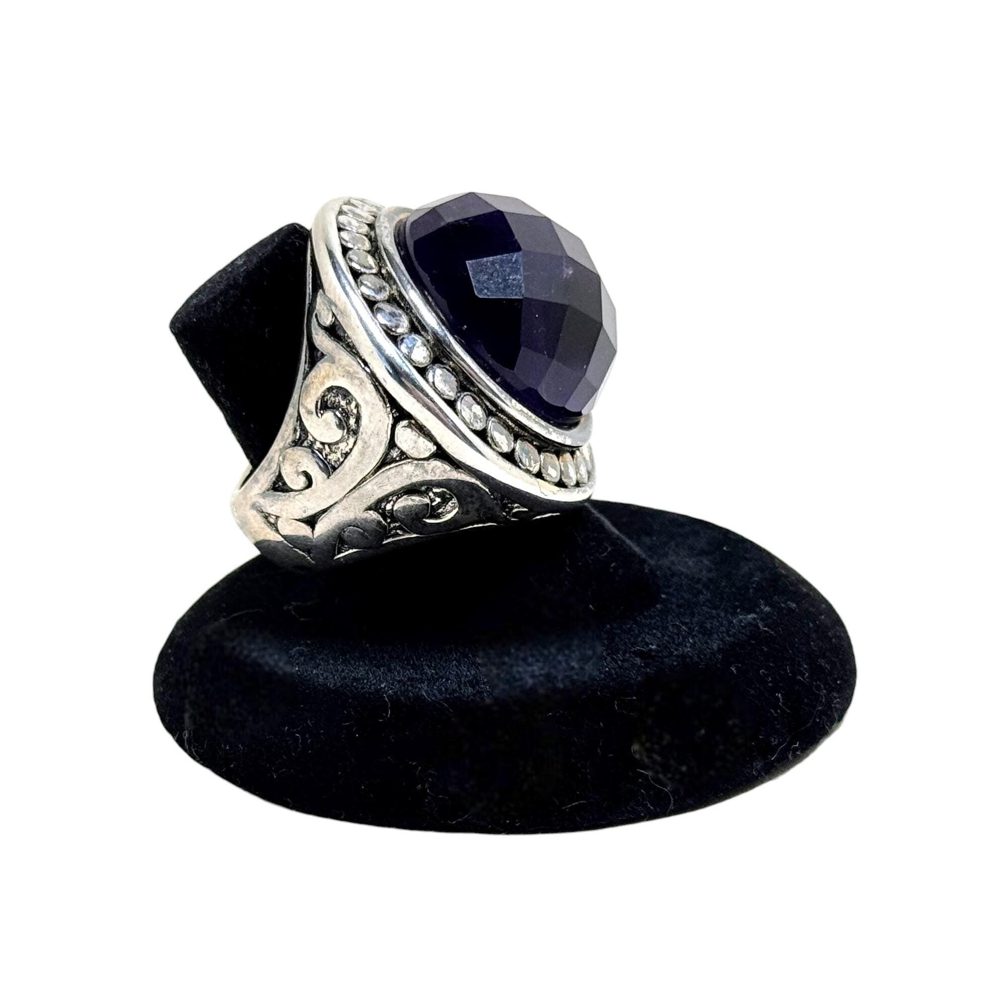 Sterling AMETHYST Ring 6 3/4 | 2000s ORNATE Amethyst Ring Size 6.75 | 90s SILVER Avant Ring Size 6 3/4 | Faceted Amethyst Ring Size 6 3/4
