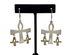 Vintage Sterling ANKH Sterling Earrings | AFRICAN Silver Jewelry | Egyptian Sterling Earrings | Silver & BRASS Large Statement Earring