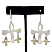 Vintage Sterling ANKH Sterling Earrings | AFRICAN Silver Jewelry | Egyptian Sterling Earrings | Silver & BRASS Large Statement Earring