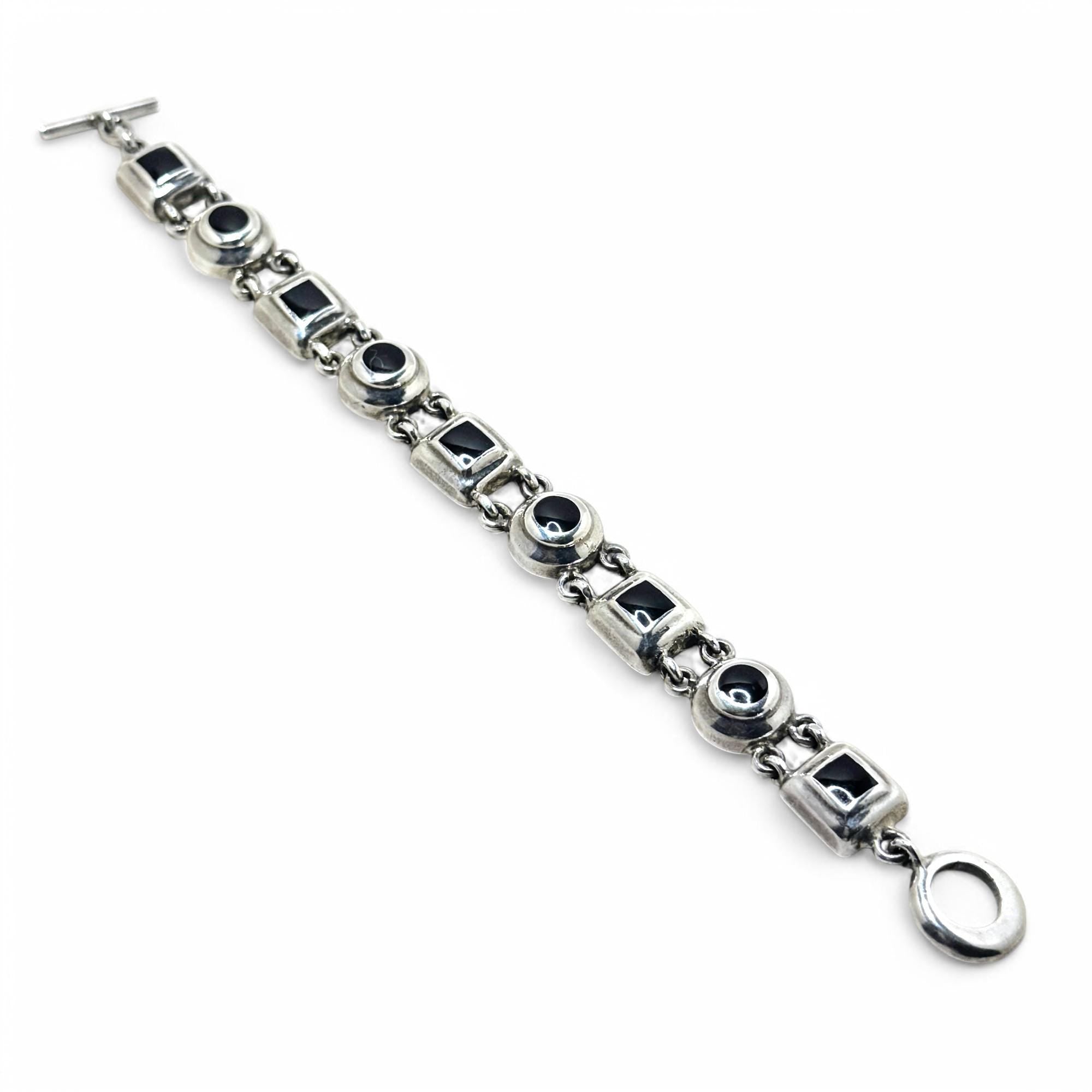 Onyx Taxco Double Chain Link Toggle Bracelet