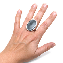 Sterling Hollow Modernist Oval Ring Size 8 3/4