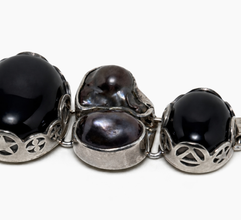 Sterling Onyx, Peacock Pearl, and Druzy Esoteric Energy Bracelet