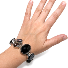 Sterling Onyx, Peacock Pearl, and Druzy Esoteric Energy Bracelet