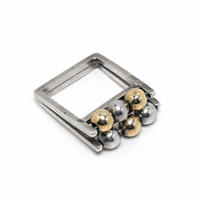 Sterling & 14k Gold Beaded Square Ring Size 4 3/4