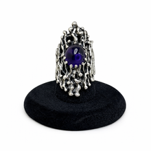 Sterling Brutalist Statement Ring with Amethyst Size 6 1/4