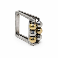 Sterling & 14k Gold Beaded Square Ring Size 4 3/4