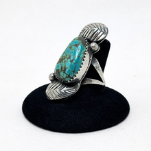 1970s Turquoise Sterling Feather Ring Size 8 3/4
