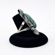 1970s Turquoise Sterling Feather Ring Size 8 3/4