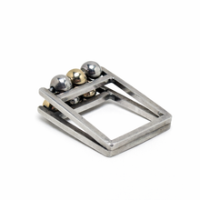 Sterling & 14k Gold Beaded Square Ring Size 4 3/4