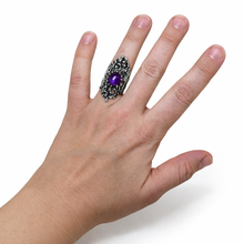 Sterling Brutalist Statement Ring with Amethyst Size 6 1/4