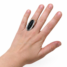 Navajo Sterling Marquise-Cut Onyx Ring Size 6 1/4