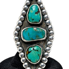 Large Three Stone Turquoise Sterling Ring Size 7 3/4